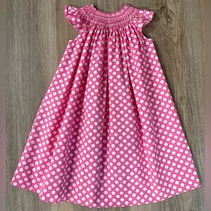 Smocked Giraffe Pink Polka Dot Smocked Dress with Flutter Sleeves-size 4T